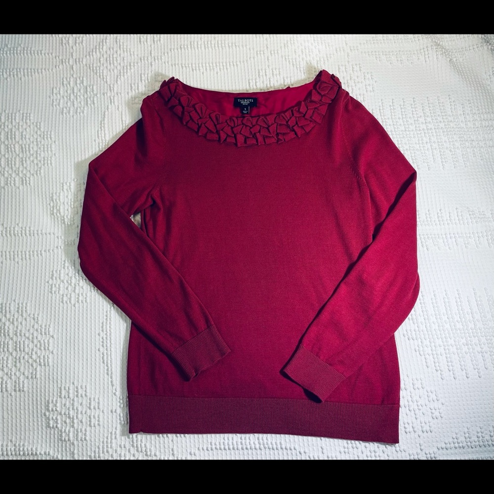 Talbots Pullover Sweater with Ruffled Neckline. - Picture 8 of 11